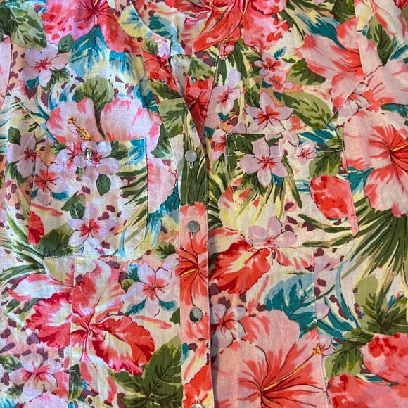 Cathy Petite‎ PM Floral Button-Up Shirt  3/4 Sleeve tropical print - Picture 5 of 10